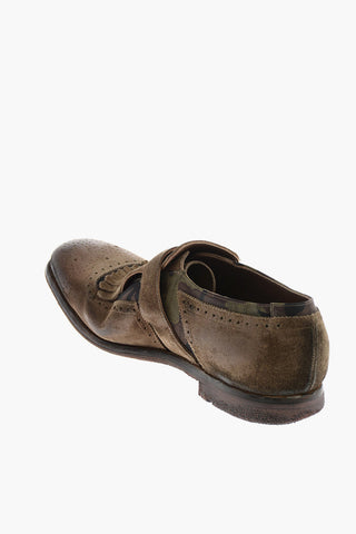 Leather and fabric SHANGHAI Monk shoes with camouflage detail