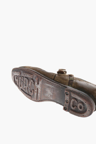 Leather and fabric SHANGHAI Monk shoes with camouflage detail