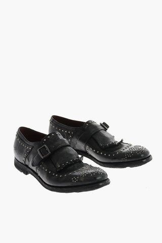 Vintage effect leather SHANGAI Monk shoes with studs