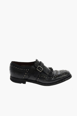Vintage effect leather SHANGAI Monk shoes with studs