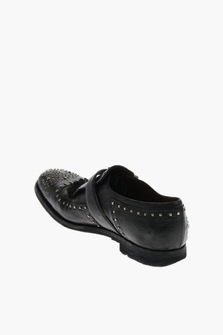 Vintage effect leather SHANGAI Monk shoes with studs