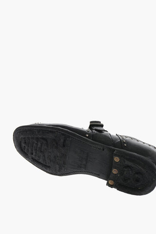 Vintage effect leather SHANGAI Monk shoes with studs