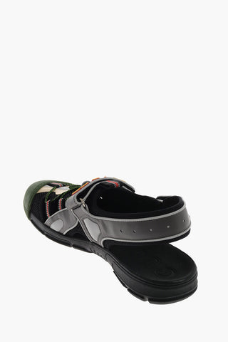 leather and fabric sandals with touch strap closure