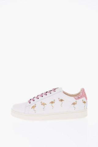 All Overs Embroidered Flamingos leather ACTIVE Sneakers
