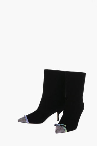 8cm Suede leather Booties with rhinestone embellished