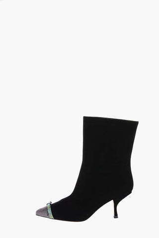 8cm Suede leather Booties with rhinestone embellished