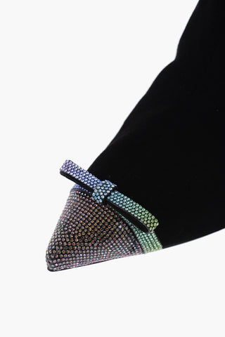 8cm Suede leather Booties with rhinestone embellished
