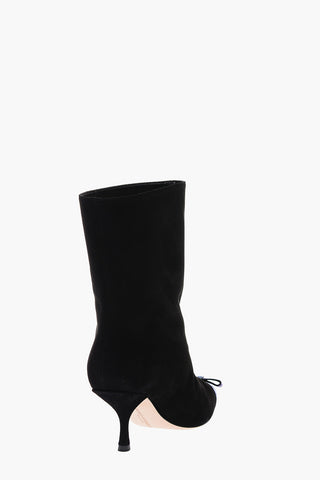 8cm Suede leather Booties with rhinestone embellished