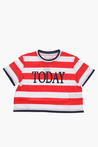 Printed awning striped crop t-shirt