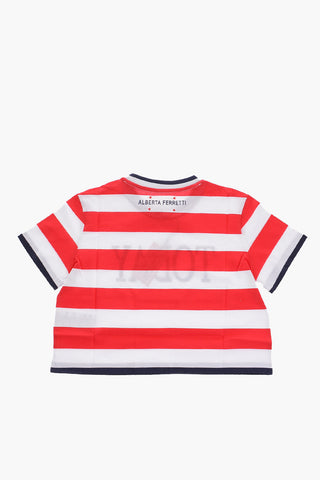Printed awning striped crop t-shirt