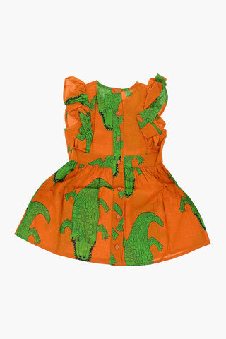 Crocodile printed dress with puffed sleeve