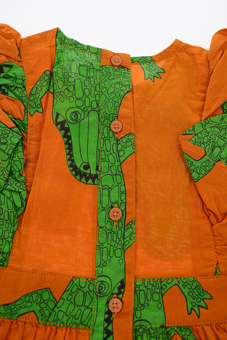 Crocodile printed dress with puffed sleeve