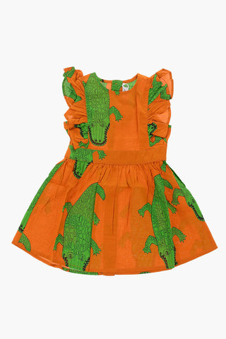 Crocodile printed dress with puffed sleeve
