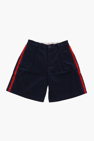 stretch cotton single pleat bermuda shorts