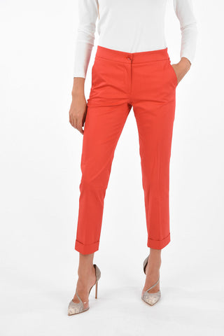 Pantaloni ad Orlo con Risvolto in Cotone Stretch