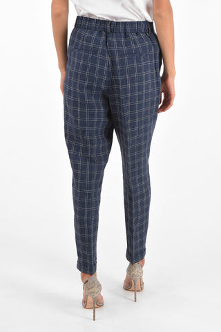 Checked Drawstring Single Pleated Pants