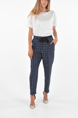 Checked Drawstring Single Pleated Pants