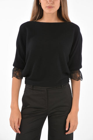 Lace Sleeve Ribbed Sweater