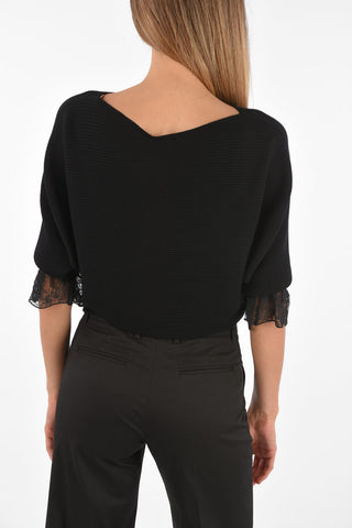 Lace Sleeve Ribbed Sweater