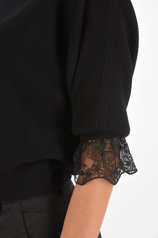 Lace Sleeve Ribbed Sweater