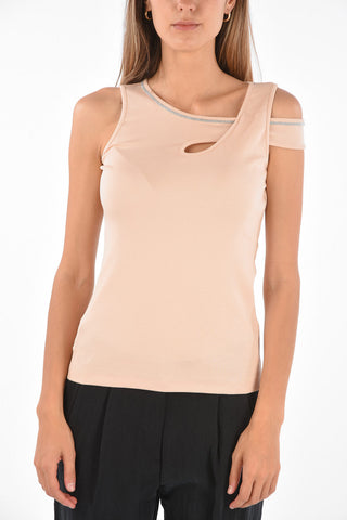 Ribbed Tank Top with Jewel Trimmings
