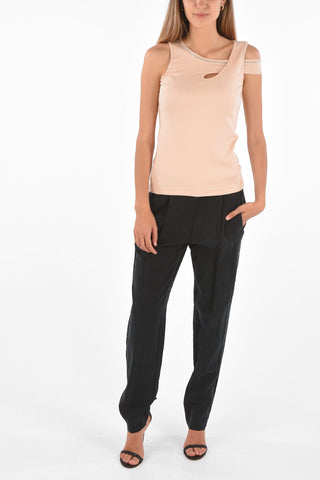 Ribbed Tank Top with Jewel Trimmings