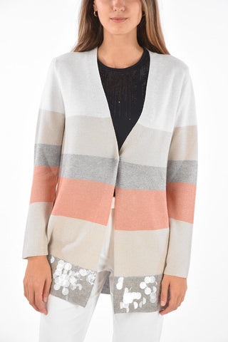 Cardigan a Un Bottone con Fondo in Paillettes