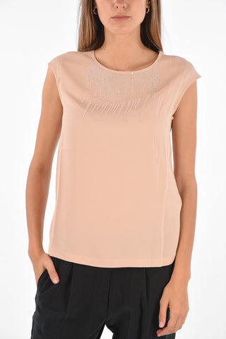 Top Smanicato con Applicazioni in Pailettes