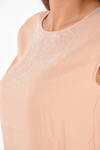 Top Smanicato con Applicazioni in Pailettes