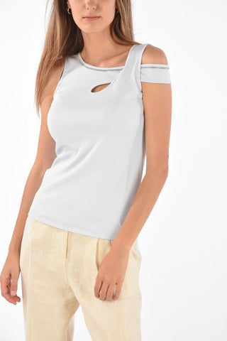 Ribbed Tank Top with Jewel Trimmings