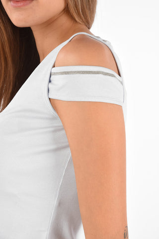 Ribbed Tank Top with Jewel Trimmings