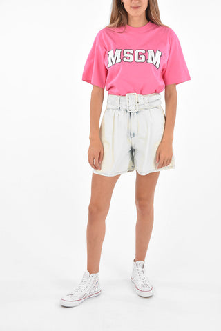 Denim Belted Acid Washed Shorts