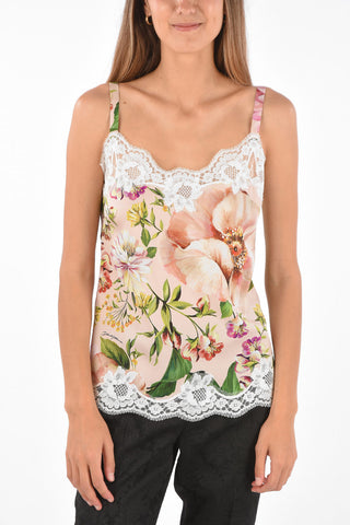 Floral Silk Top with Lace Trimmings