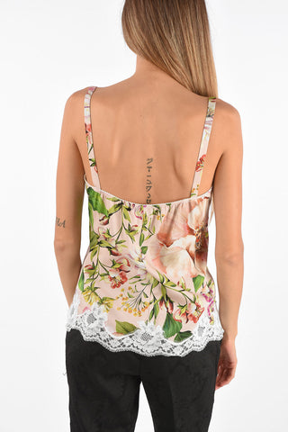 Floral Silk Top with Lace Trimmings