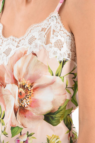 Floral Silk Top with Lace Trimmings