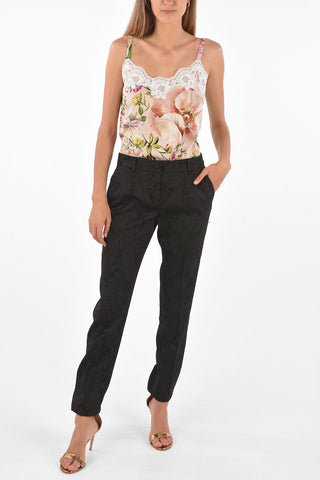 Floral Silk Top with Lace Trimmings