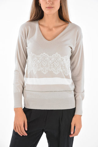 Cashmere Sweater with Lace Embroidery