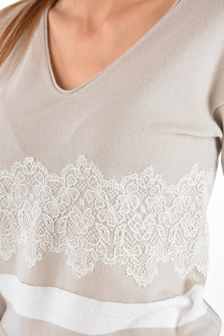 Cashmere Sweater with Lace Embroidery