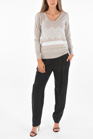 Cashmere Sweater with Lace Embroidery