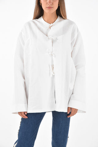 Embroidered Front Lace-Up Shirt