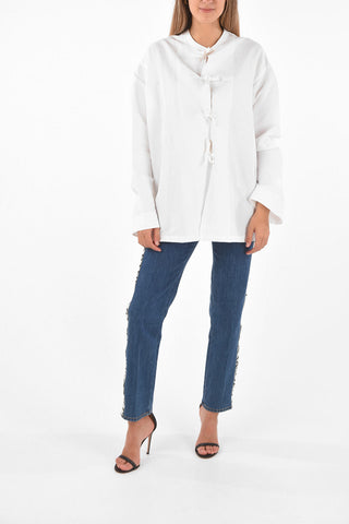 Embroidered Front Lace-Up Shirt