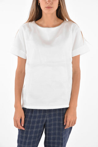 T-Shirt in Tulle con Girocollo Gioiello