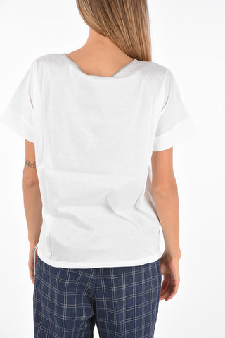 T-Shirt in Tulle con Girocollo Gioiello