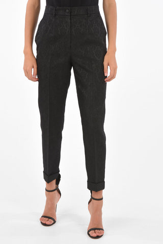 Floral Jacquard High Waist Pants