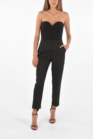 Floral Jacquard High Waist Pants