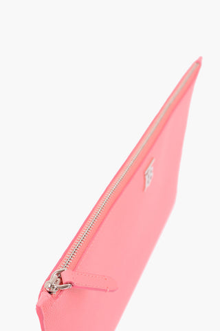 Textured Leather Pouch with Logo Detail