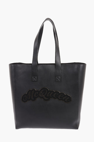 Leather Maxi Tote Bag with Suede Logo Detail