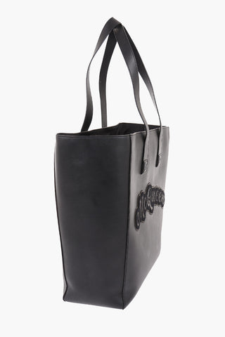 Leather Maxi Tote Bag with Suede Logo Detail