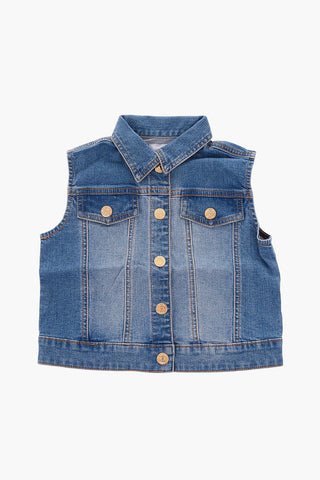 Embroidered sleeveless denim jacket