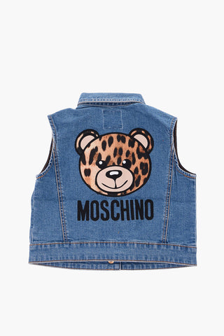 Embroidered sleeveless denim jacket
